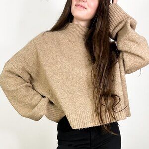 *Polly Cropped Tan Wide Long Sleeve Sweater
